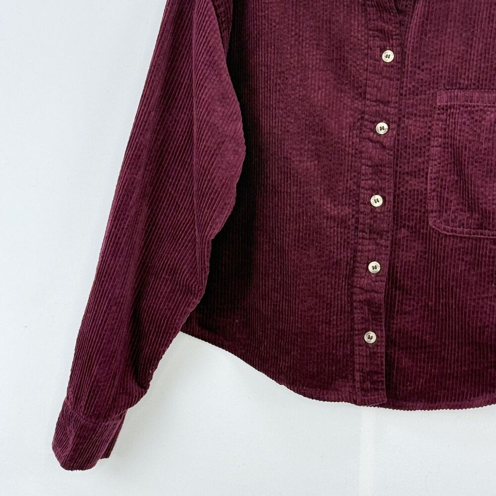 Womens Burgundy Corduroy Shirt Cotton Long Sleeve Button Up Shacket No Tag Sz M - Picture 15 of 16